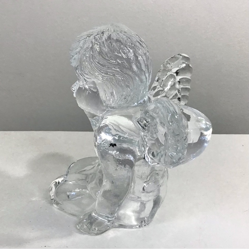 Vintage Angel Cherub Taper Candle Holder Heavy Clear Glass 5.25”H Excellent - Picture 3 of 12